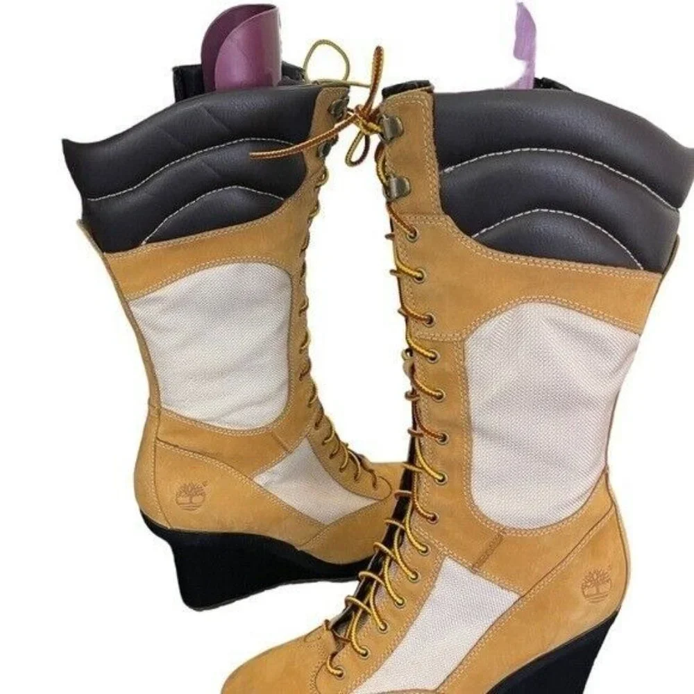 Timberland Spring Point Lace Up 14” Wedge Boots Wheat/BLE 23617 US Women’s 9.5 M - Picture 8 of 9